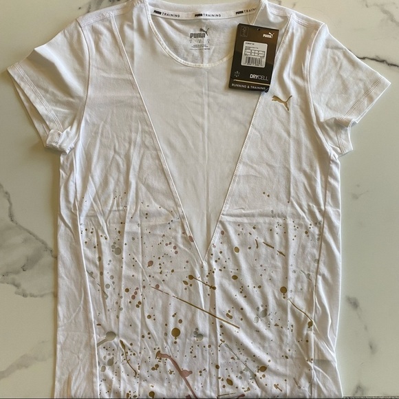 NEW PUMA Metal Splash Deep V Mesh Painted T-shirt - Picture 5 of 9